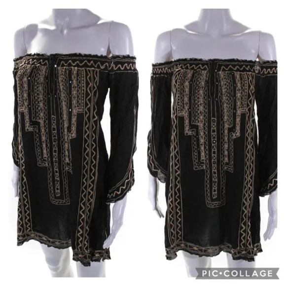 Poupette St Barth Off Shoulder Mini Dress Cover Up S Black - Picture 1 of 15